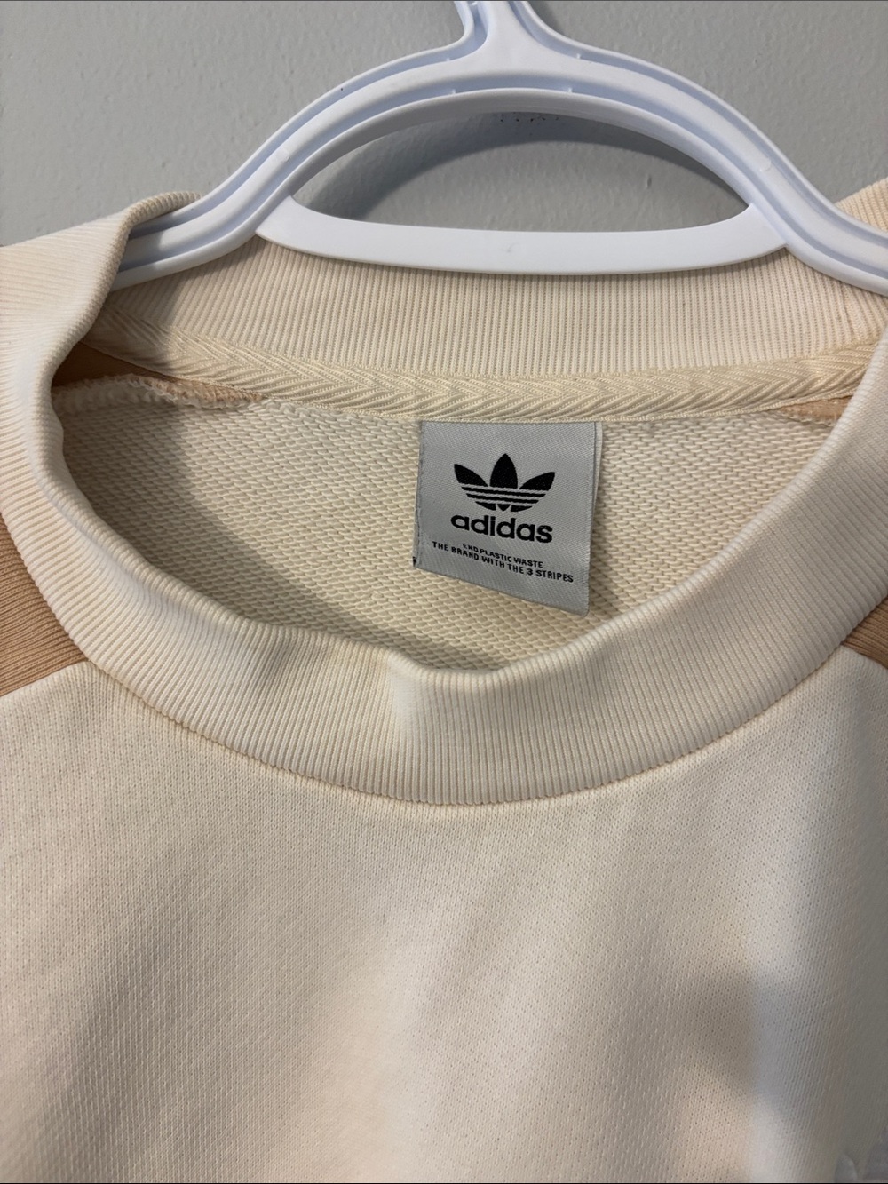 adidas Cream & Tan Cropped Crewneck Sweatshirt with Stripes - Picture 3 of 9